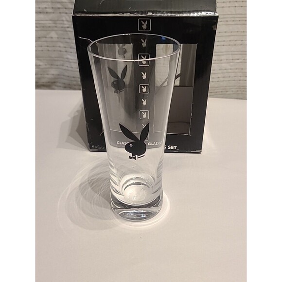 2005 Playboy Bunny Club Black Logo Drinking Glasses Hugh Hefner set 4 12oz - Picture 4 of 6